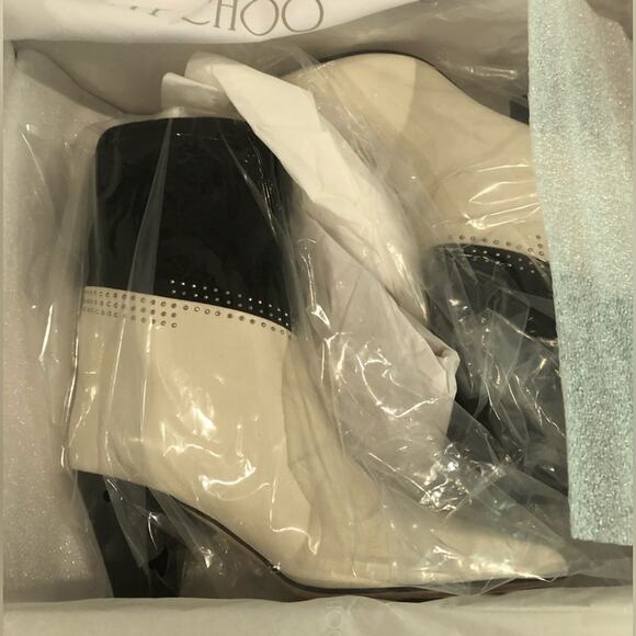 NEW Jimmy Choo Leather Suede Studded Timeless Two-Tone Crystal Bear 65 Bootie … - Picture 12 of 16